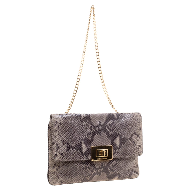 Michael Kors Grey Python Embossed Leather Chain Shoulder Bag For Women - Image 3
