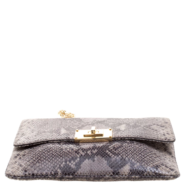 Michael Kors Grey Python Embossed Leather Chain Shoulder Bag For Women - Image 6