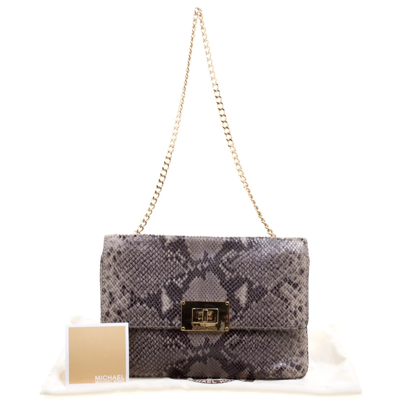Michael Kors Grey Python Embossed Leather Chain Shoulder Bag For Women - Image 9