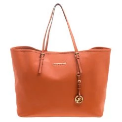 Michael Kors Orange Saffiano Leather Jetset Travel Tote For Women