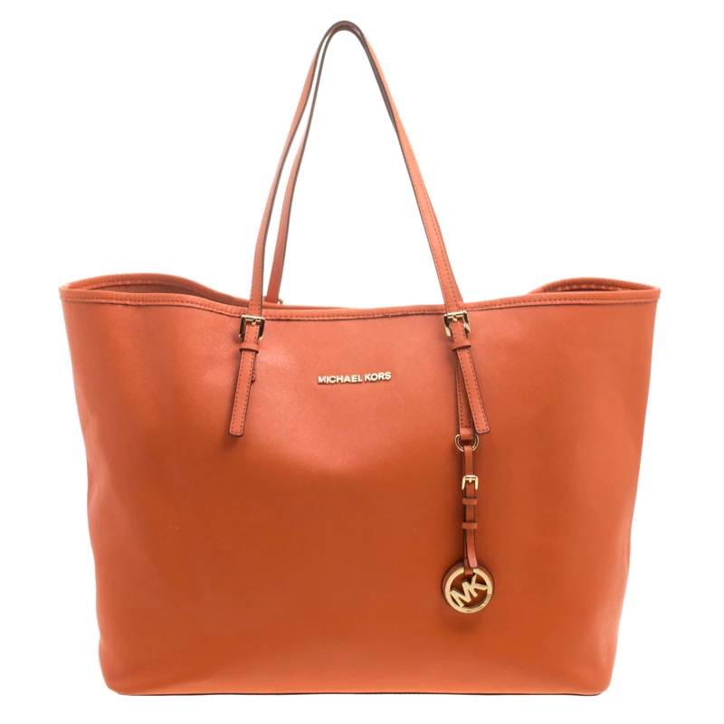 Michael Kors Orange Saffiano Leather Jetset Travel Tote For Women