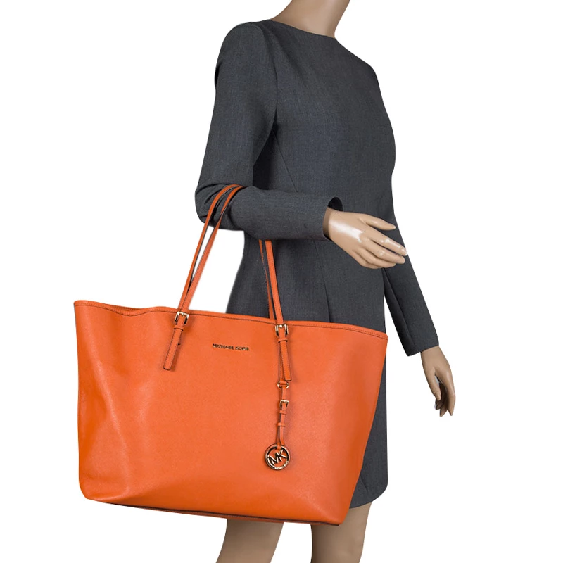 Michael Kors Orange Saffiano Leather Jetset Travel Tote For Women - Image 2