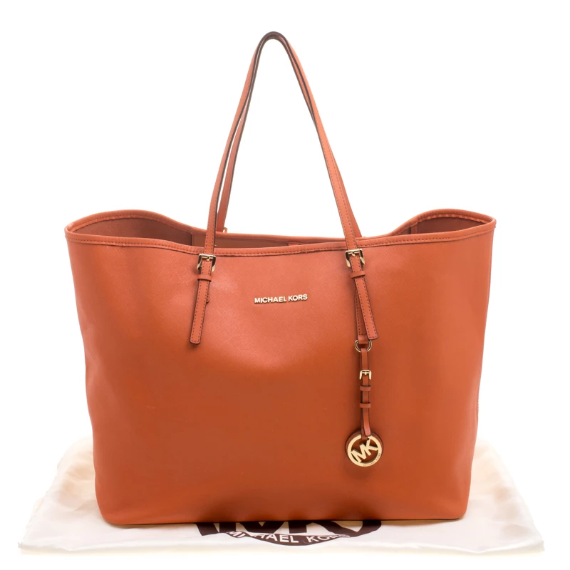 Michael Kors Orange Saffiano Leather Jetset Travel Tote For Women - Image 9