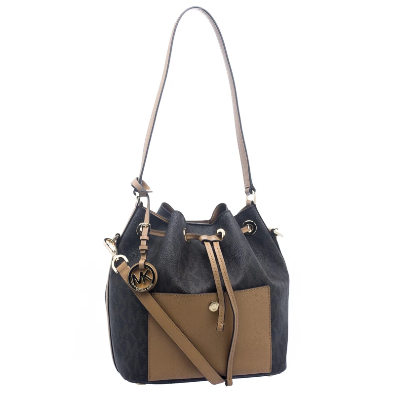 Michael Kors Brown Coated Canvas Medium Greenwich Bucket Bag For Women - Image 3