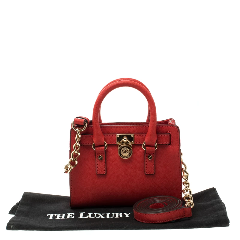 Michael Kors Red Saffiano Leather Hamilton Crossbody Bag For Women - Image 9