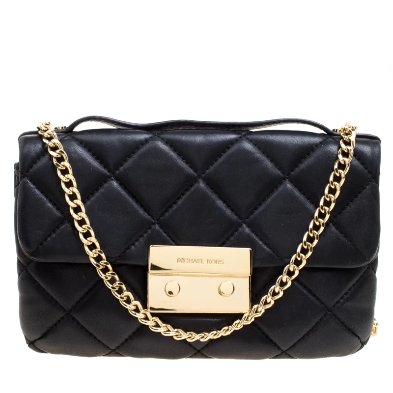 Michael Kors Black Quilted Leather Small Sloan Messenger Bag For Women