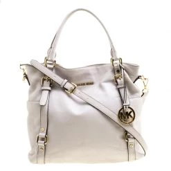 Michael Kors Off White Leather Buckle Strap Convertible Tote For Women