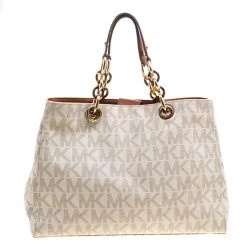 Michael Kors Off White Canvas Cynthia Tote For Women