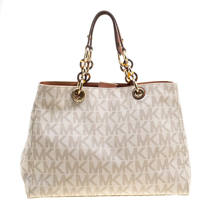 Michael Kors Off White Canvas Cynthia Tote For Women