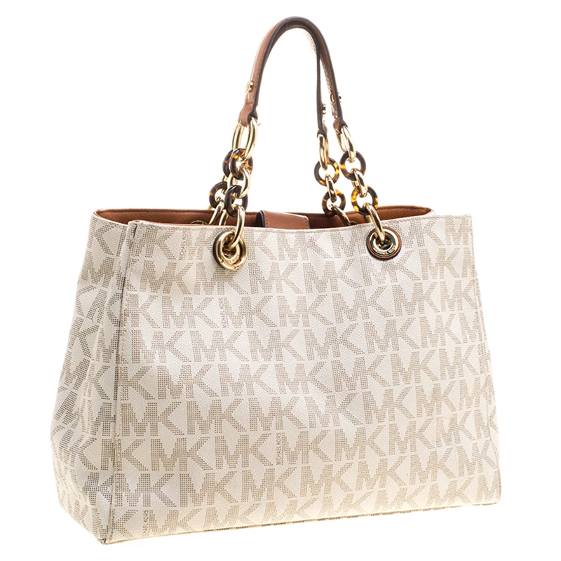 Michael Kors Off White Canvas Cynthia Tote For Women - Image 3