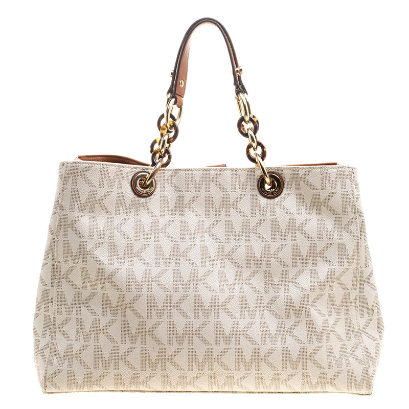 Michael Kors Off White Canvas Cynthia Tote For Women - Image 4