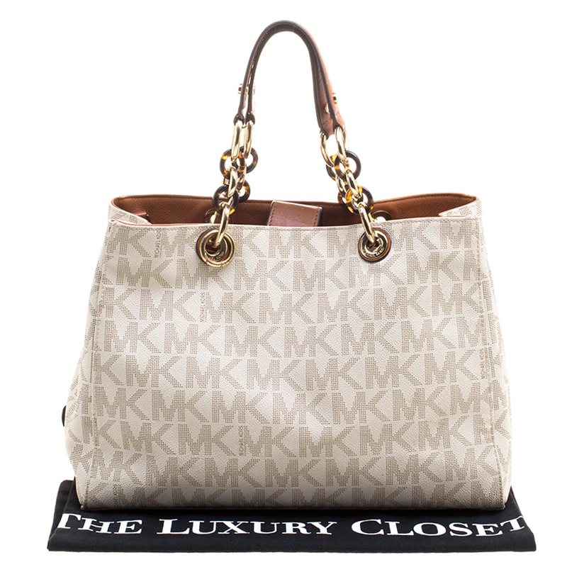 Michael Kors Off White Canvas Cynthia Tote For Women - Image 9