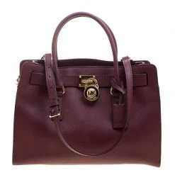 Michael Kors Burgundy Leather East West Hamilton Tote For Women