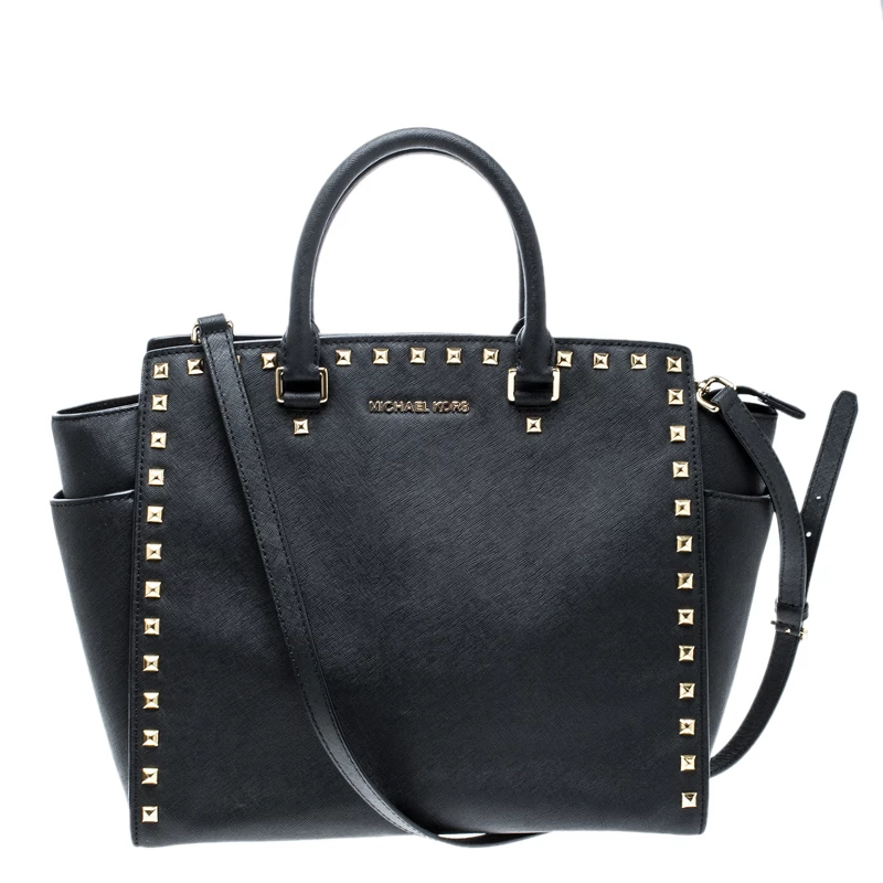 Michael Kors Black Leather Medium Selma Studded Tote For Women