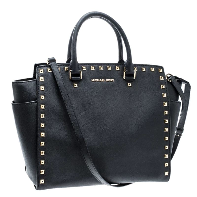 Michael Kors Black Leather Medium Selma Studded Tote For Women - Image 3