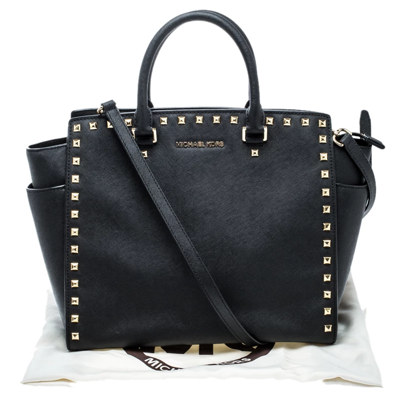 Michael Kors Black Leather Medium Selma Studded Tote For Women - Image 9