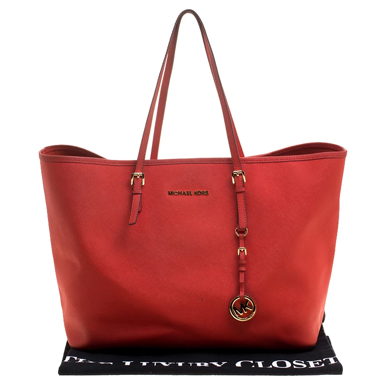 Michael Kors Red Saffiano Leather Jetset Tote For Women - Image 9