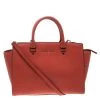 Michael Kors Red Saffiano Leather Medium Selma Tote For Women