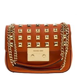 Michael Kors Orange Leather Sloan Studded Shoulder Bag For Women