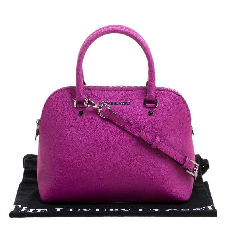 Michael Kors Fuchsia Leather Cindy Dome Satchel For Women - Image 9