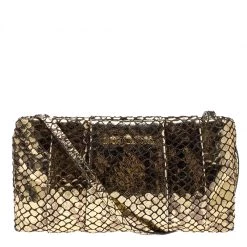 Michael Kors Metallic Gold Snake Embossed Suede Shoulder Bag For Women