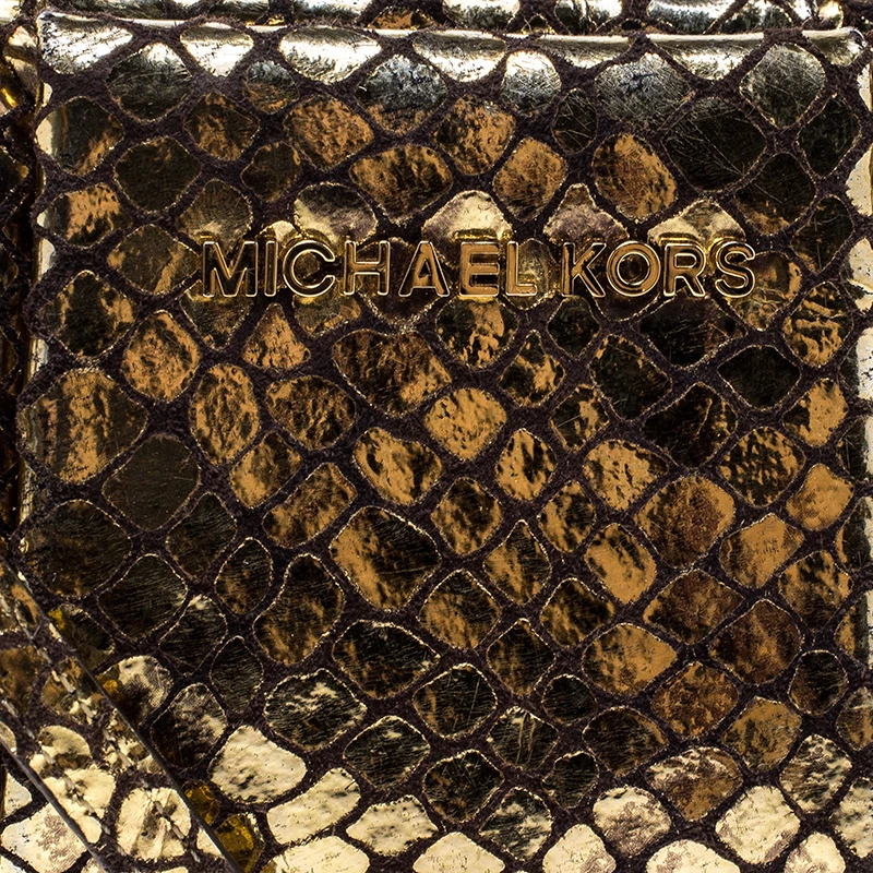 Michael Kors Metallic Gold Snake Embossed Suede Shoulder Bag For Women - Image 5