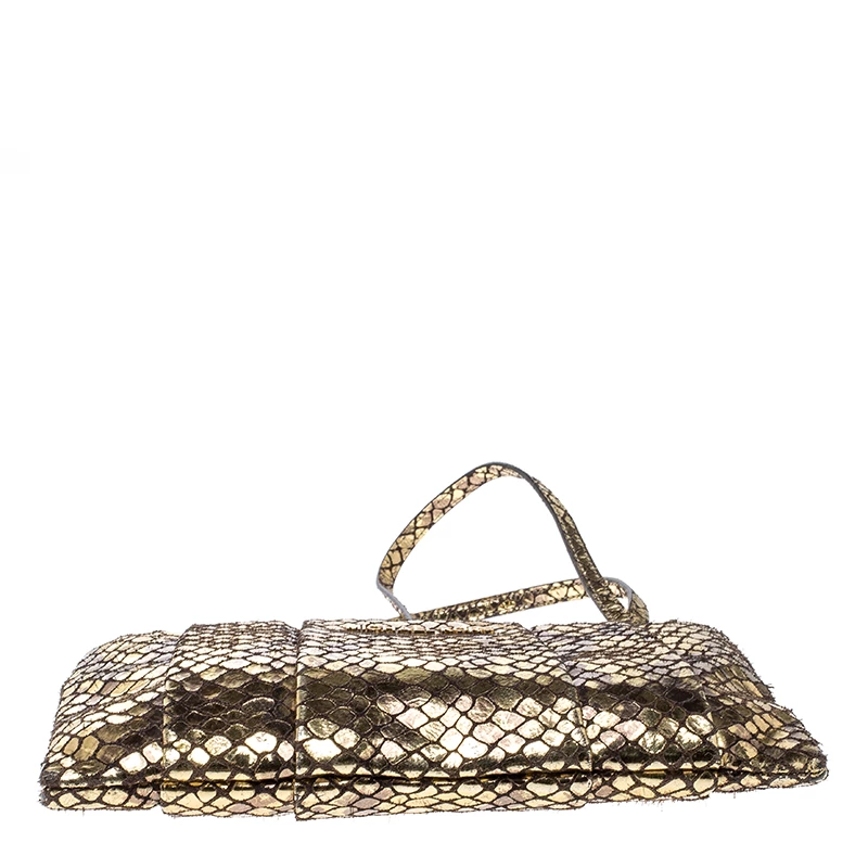 Michael Kors Metallic Gold Snake Embossed Suede Shoulder Bag For Women - Image 6