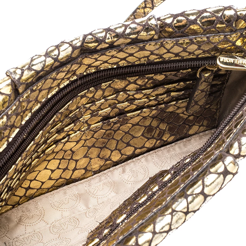 Michael Kors Metallic Gold Snake Embossed Suede Shoulder Bag For Women - Image 7