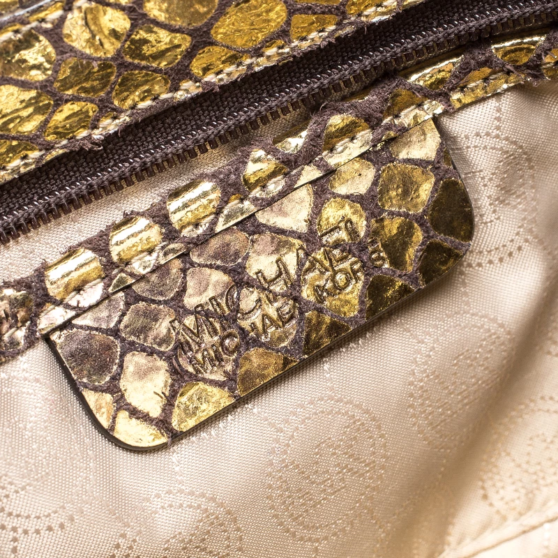 Michael Kors Metallic Gold Snake Embossed Suede Shoulder Bag For Women - Image 8