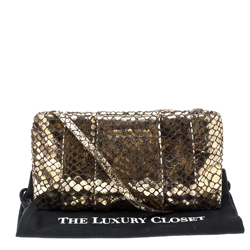 Michael Kors Metallic Gold Snake Embossed Suede Shoulder Bag For Women - Image 9