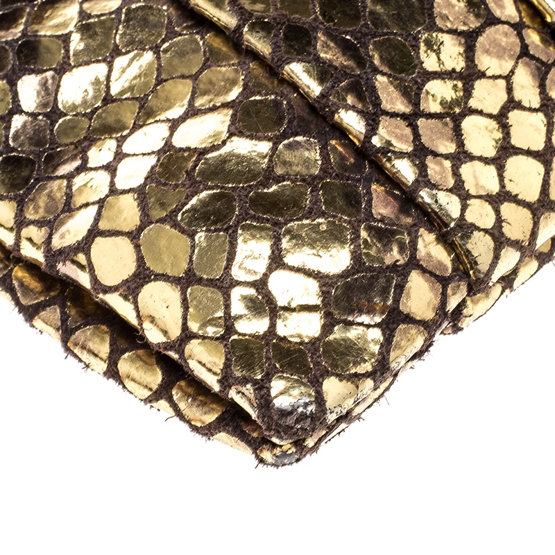 Michael Kors Metallic Gold Snake Embossed Suede Shoulder Bag For Women - Image 10