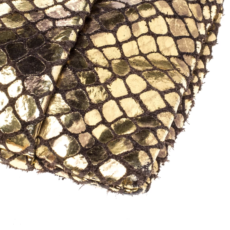 Michael Kors Metallic Gold Snake Embossed Suede Shoulder Bag For Women - Image 11