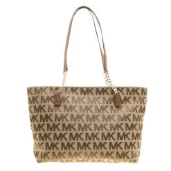 Michael Kors Beige/Cognac Signature Canvas And Leather Tote For Women