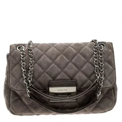 Michael Kors Grey Quilted Suede Large Sloan Flap Shoulder Bag For Women