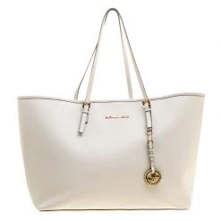 Michael Kors Off White Saffiano Leather Jetset Tote For Women