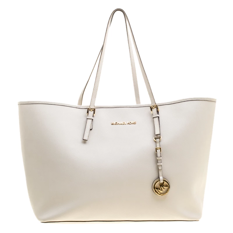 Michael Kors Off White Saffiano Leather Jetset Tote For Women
