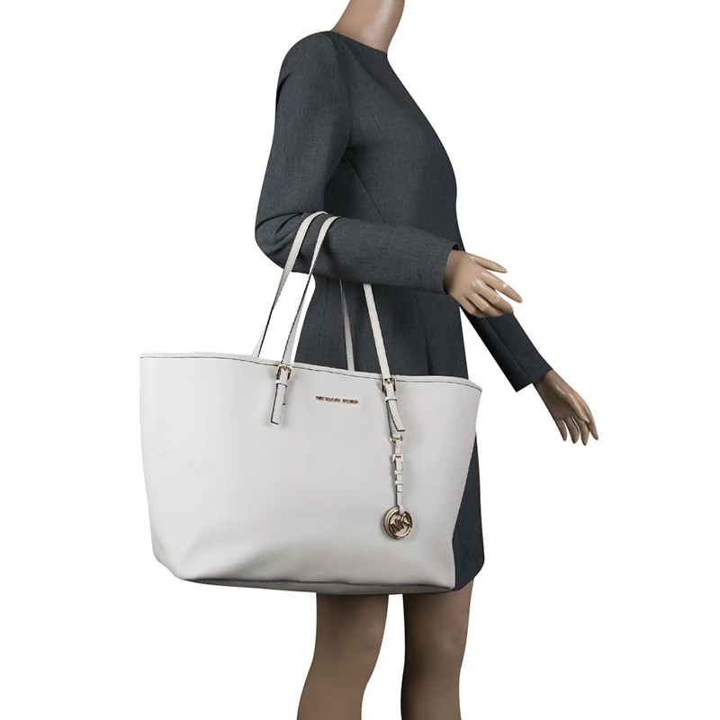 Michael Kors Off White Saffiano Leather Jetset Tote For Women - Image 2