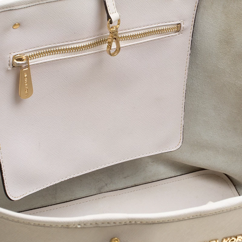 Michael Kors Off White Saffiano Leather Jetset Tote For Women - Image 7