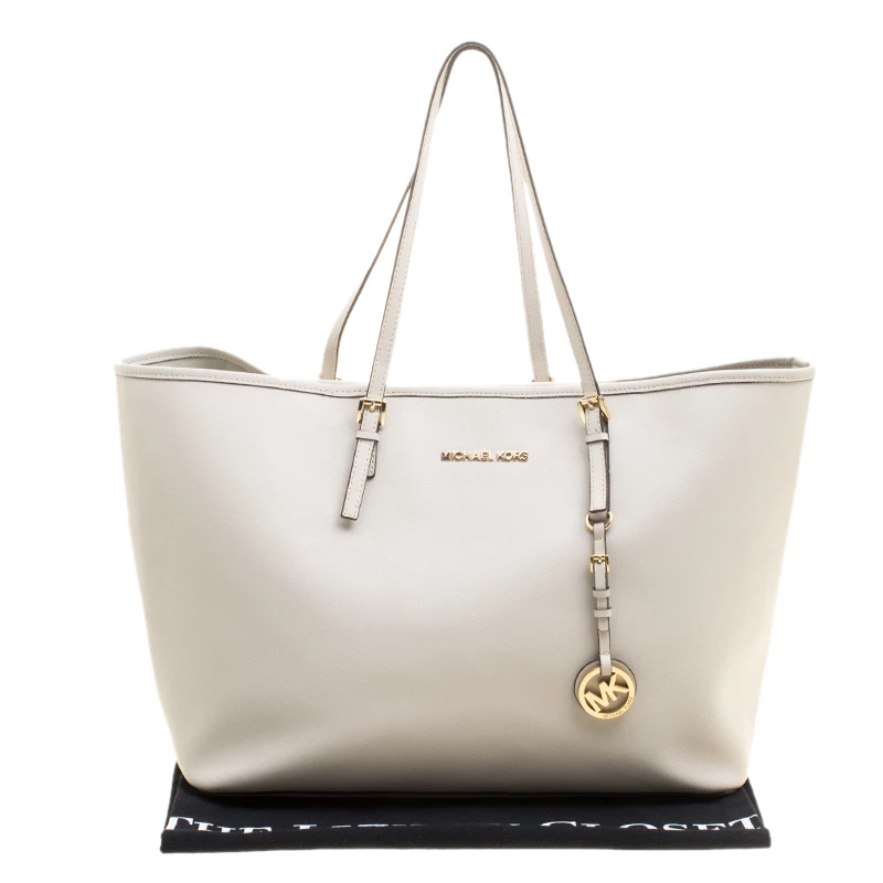 Michael Kors Off White Saffiano Leather Jetset Tote For Women - Image 9