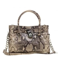 Michael Kors Beige Python Embossed Leather Hamilton Satchel For Women