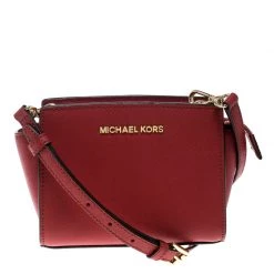 Michael Kors Red Saffiano Leather Mini Selma Crossbody Bag For Women