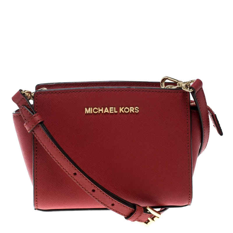 Michael Kors Red Saffiano Leather Mini Selma Crossbody Bag For Women