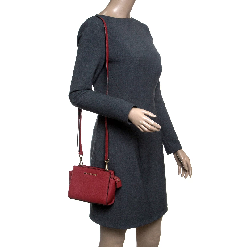 Michael Kors Red Saffiano Leather Mini Selma Crossbody Bag For Women - Image 2