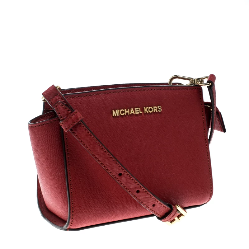 Michael Kors Red Saffiano Leather Mini Selma Crossbody Bag For Women - Image 3