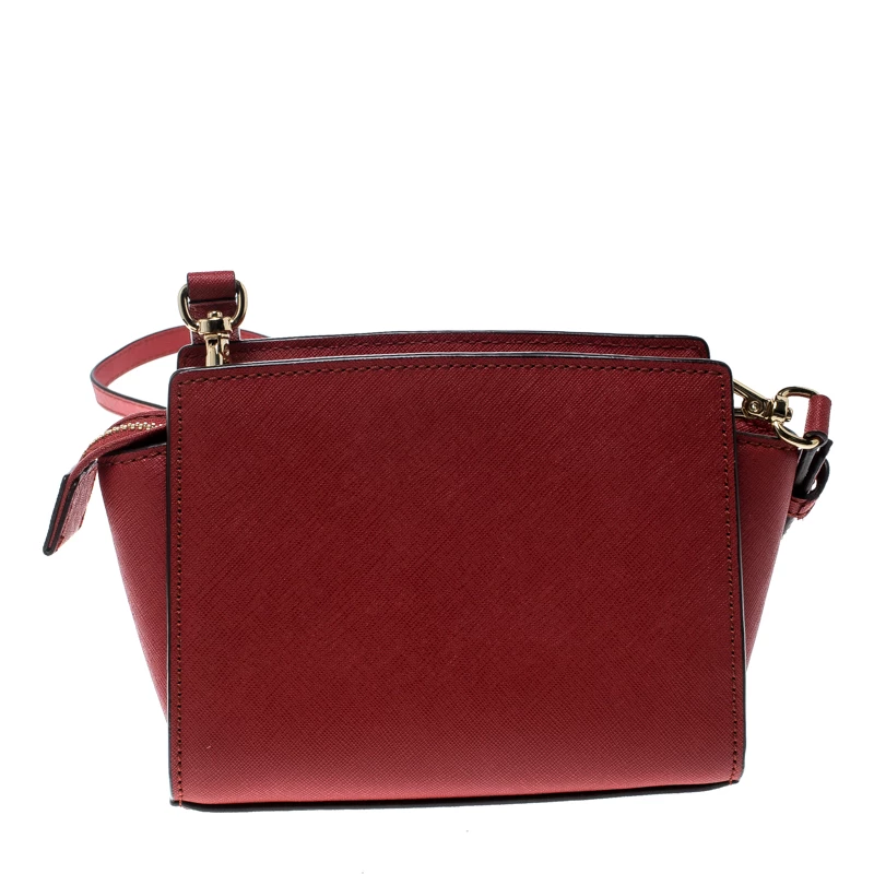 Michael Kors Red Saffiano Leather Mini Selma Crossbody Bag For Women - Image 4