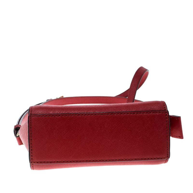 Michael Kors Red Saffiano Leather Mini Selma Crossbody Bag For Women - Image 6
