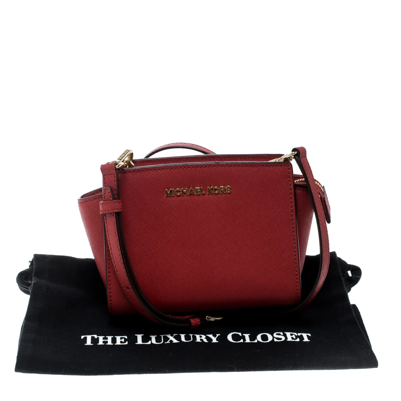 Michael Kors Red Saffiano Leather Mini Selma Crossbody Bag For Women - Image 9