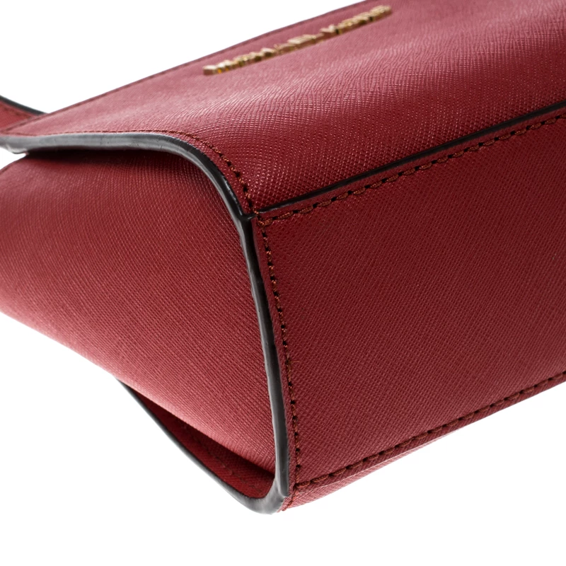 Michael Kors Red Saffiano Leather Mini Selma Crossbody Bag For Women - Image 10
