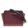 Michael Kors Burgundy/Grey Saffiano Leather Mini Selma Crossbody Bag For Women