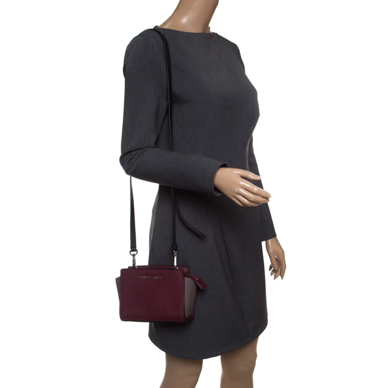 Michael Kors Burgundy/Grey Saffiano Leather Mini Selma Crossbody Bag For Women - Image 2
